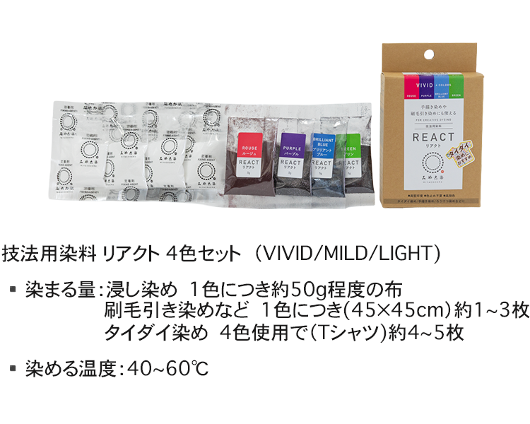技法用染料リアクト4色セットのラインナップ画像