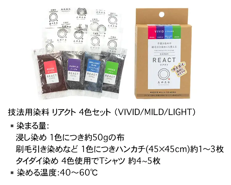 技法用染料リアクト4色セットのラインナップ画像